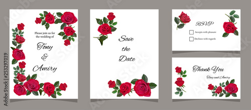 Greeting card with red roses, for invitation, wedding, birthday and other holiday and summer background- Vector