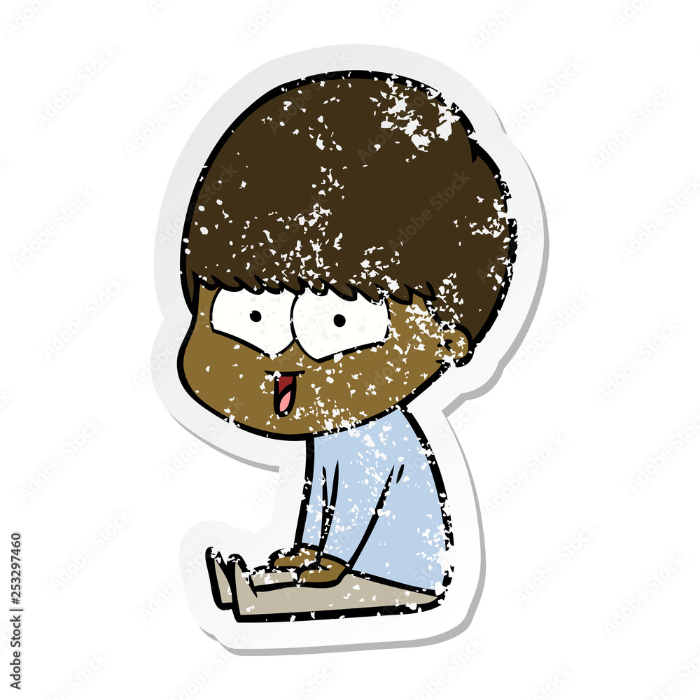 distressed sticker of a cartoon happy boy distressed sticker of a cartoon happy boy