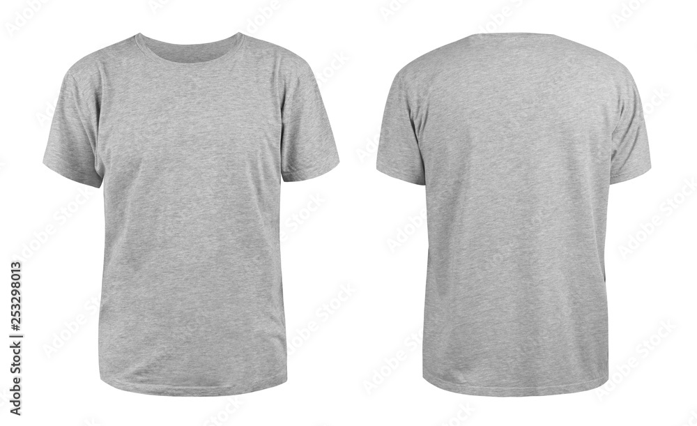 Men's grey blank T-shirt template,from two sides, natural shape on ...