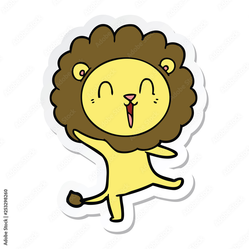 sticker of a laughing lion cartoon sticker of a laughing lion cartoon