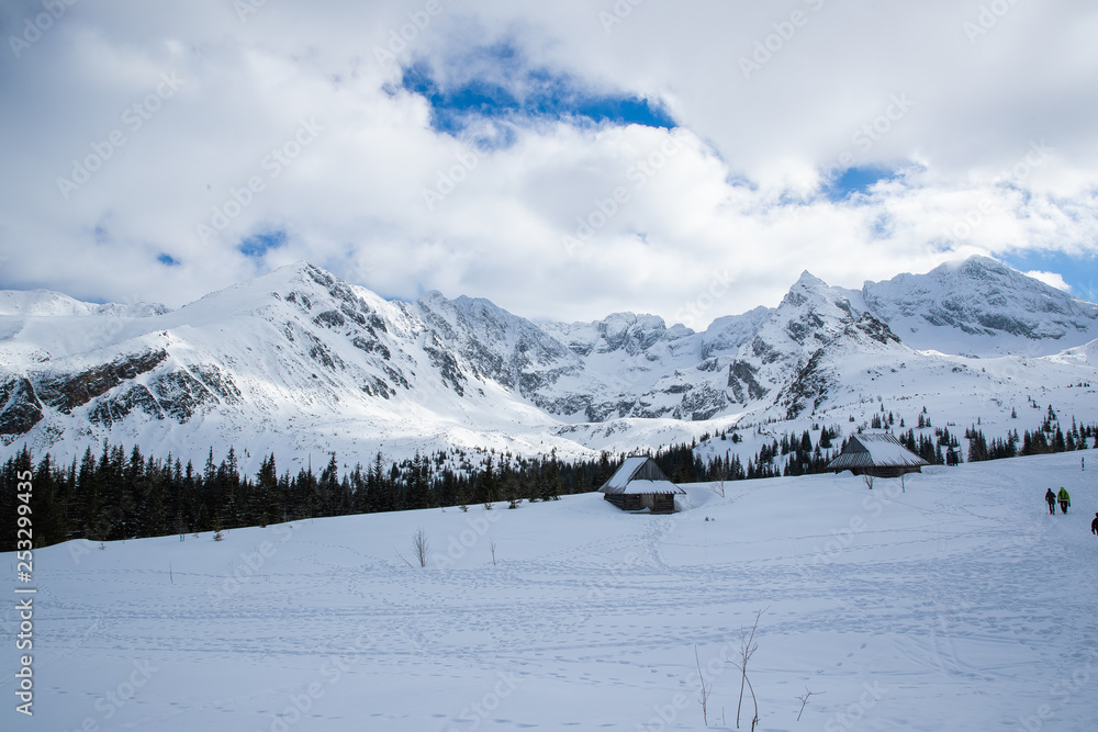 Snow covered mountains in the Zakopane and Poland area covered with fresh snow during a sunny day