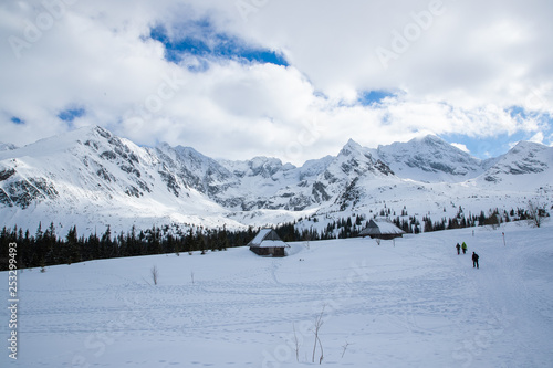 Snow covered mountains in the Zakopane and Poland area covered with fresh snow during a sunny day