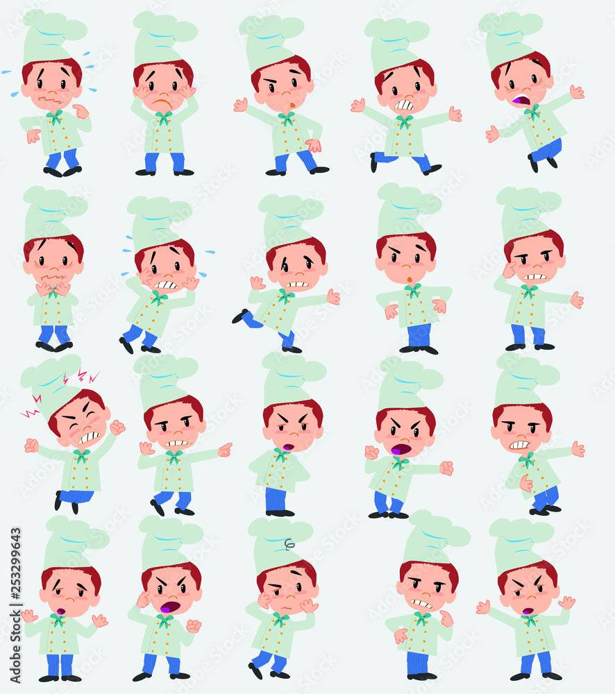 Cartoon character chef. Set with different postures, attitudes and poses, always in negative attitude, doing different activities in vector vector illustrations. Cartoon character chef. Set with different postures, attitudes and poses, always in negative attitude, doing different activities in vector vector illustrations.