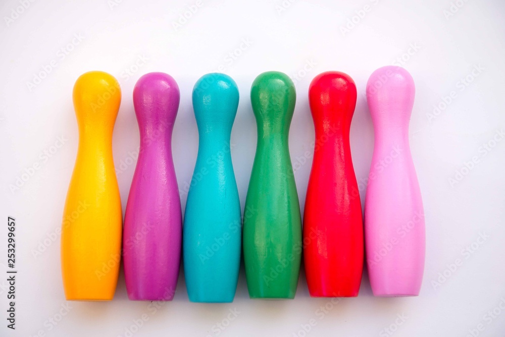 Group of Bowling Pins Isolated on White Background.Bowling Game Group of Bowling Pins Isolated on White Background.Bowling Game