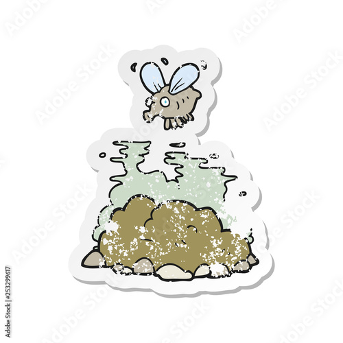 retro distressed sticker of a cartoon fly and manure