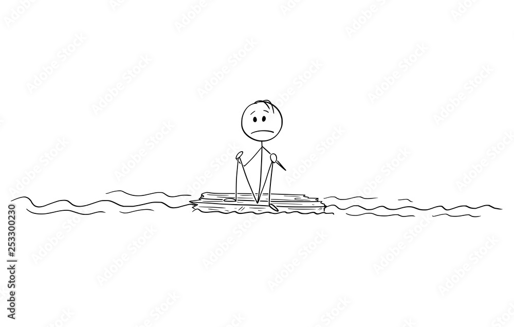 Cartoon stick figure drawing conceptual illustration of lonely man or ...