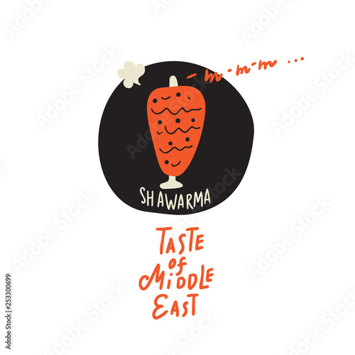 Taste of middle east. Funny illustration of shawarma in doodle style. Made in vector.