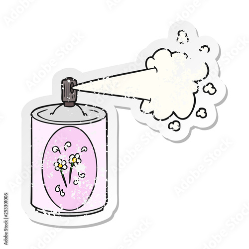 distressed sticker of a cartoon aerosol freshener spray can