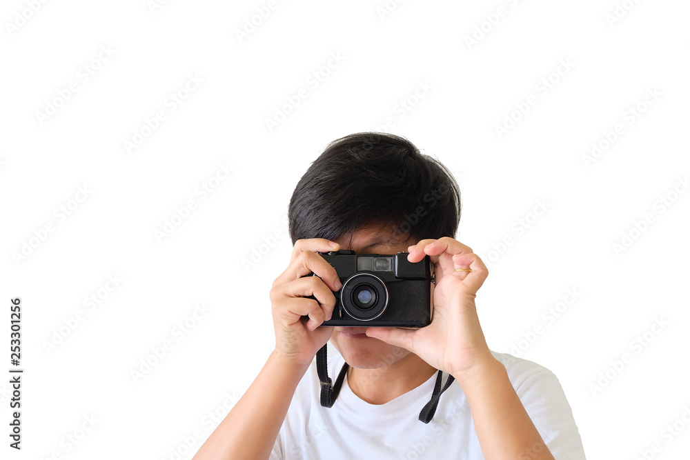 Close up photographer on white background. Close up photographer on white background.