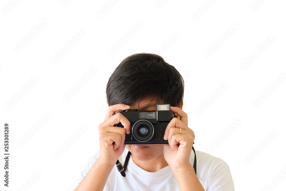 Close up photographer on white background. Close up photographer on white background.