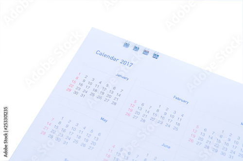 Calendar 2017 on white background.