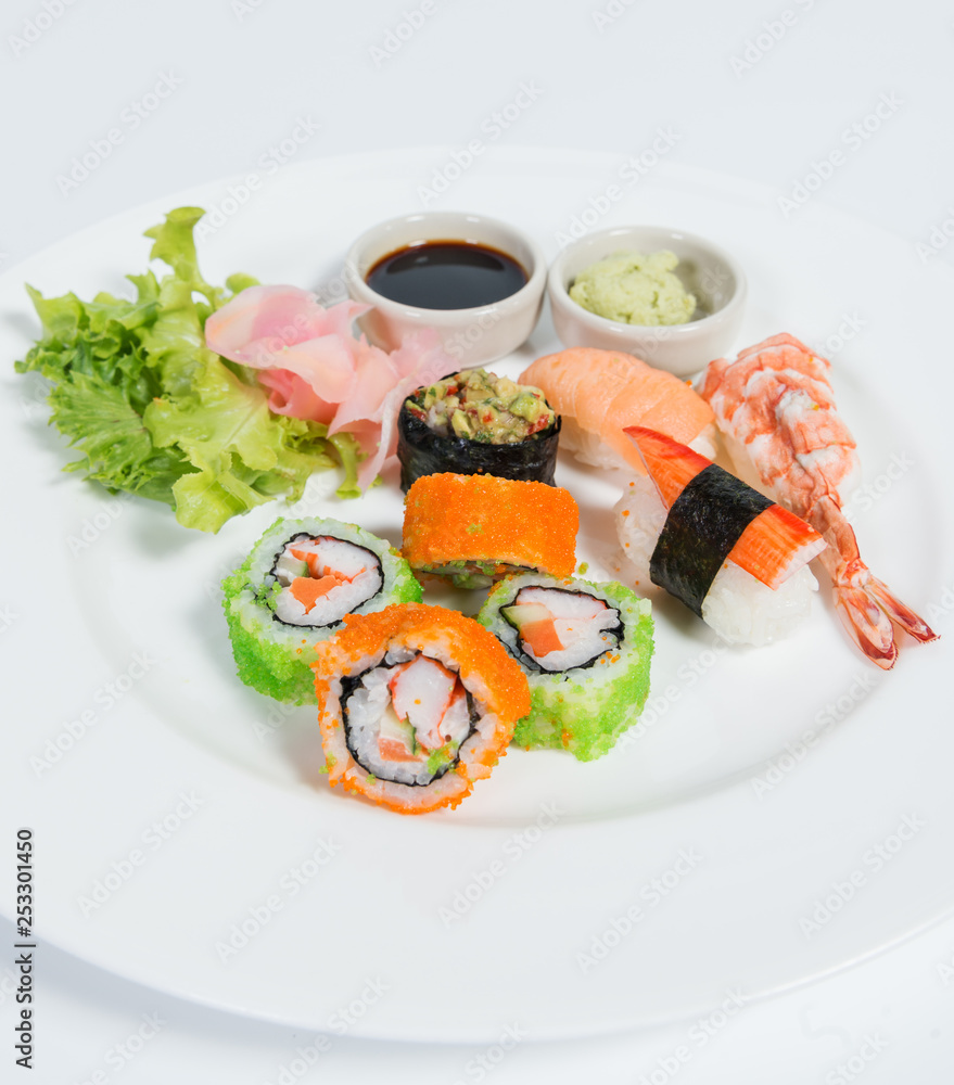 sushi set on white plate,japannese food