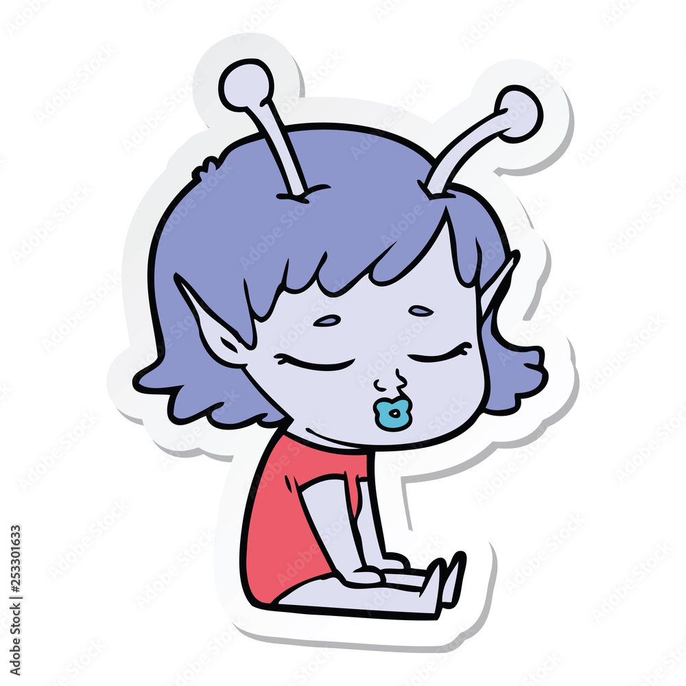 sticker of a cute alien girl cartoon sticker of a cute alien girl cartoon