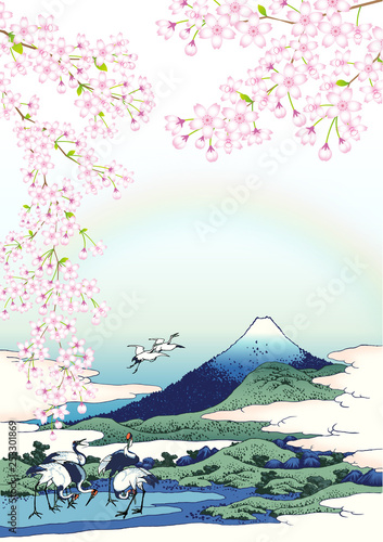 桜　鶴　富士山
