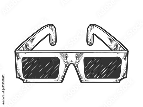 Anaglyph glasses for 3D movie sketch vintage engraving vector illustration. Scratch board style imitation. Black and white hand drawn image.