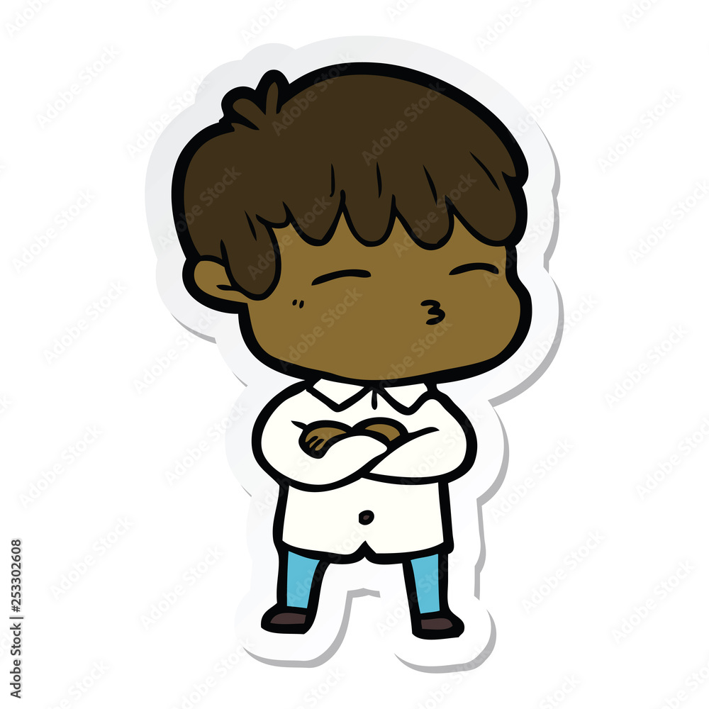 sticker of a cartoon curious boy