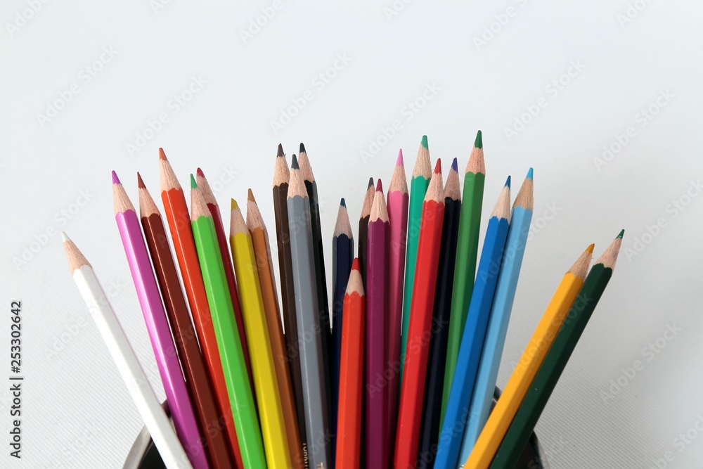 Colour pencils isolated on white background close up Colour pencils isolated on white background close up