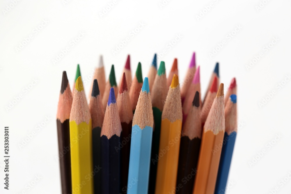Colour pencils isolated on white background close up Colour pencils isolated on white background close up
