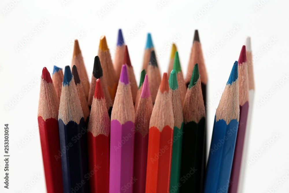Colour pencils isolated on white background close up Colour pencils isolated on white background close up