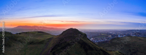Aerial view over Arthur's Seat mountain, the main peak of the group of hills in Edinburgh, Scotland © -Marcus-
