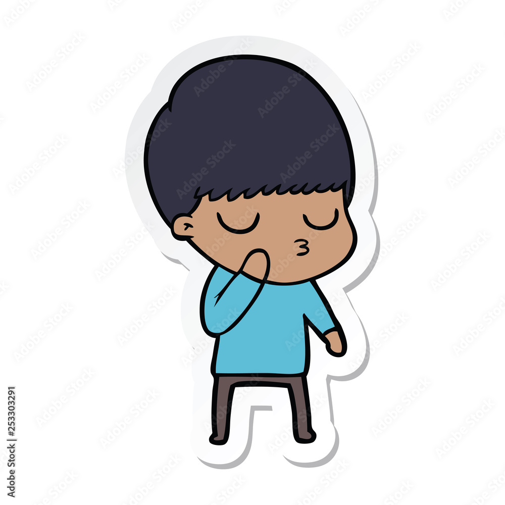 sticker of a cartoon calm boy sticker of a cartoon calm boy