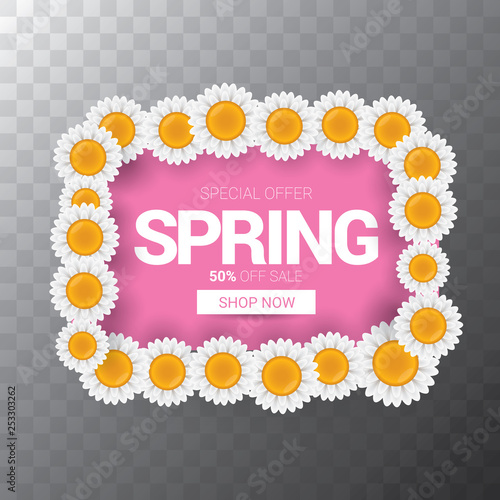 vector spring sale web banner isolated on transparent background. Abstract spring sale pink label or background with beautiful flowers and text