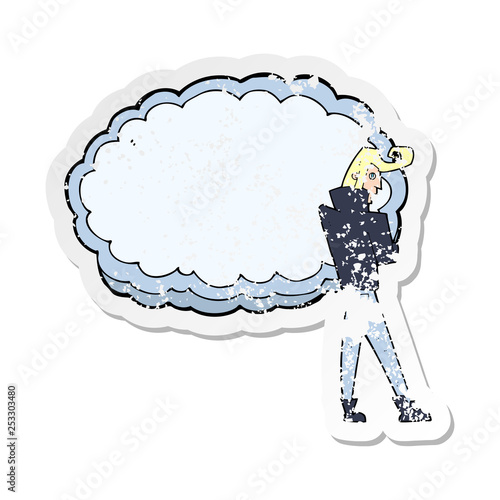 retro distressed sticker of a cartoon rocker with cloud