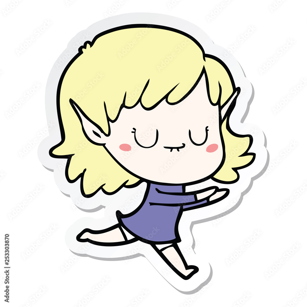 sticker of a happy cartoon elf girl posing sticker of a happy cartoon elf girl posing