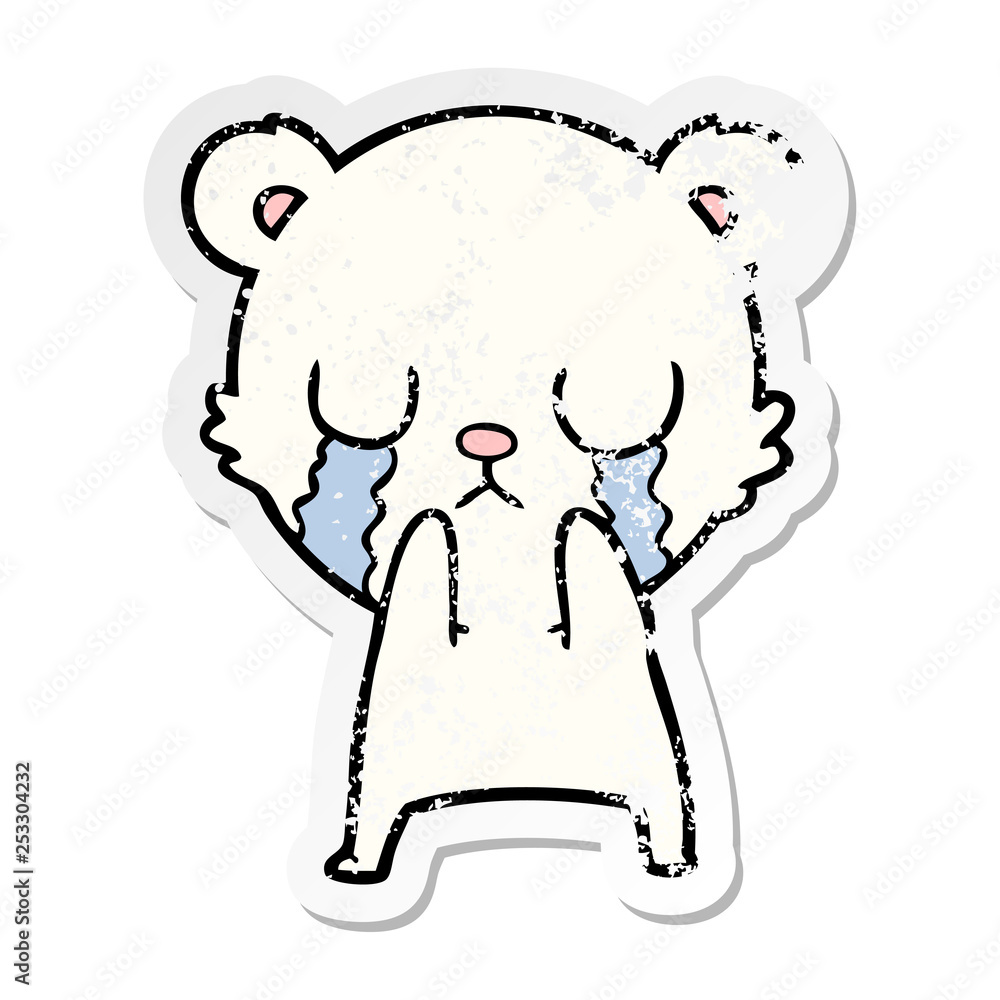 distressed sticker of a crying polar bear cartoon distressed sticker of a crying polar bear cartoon