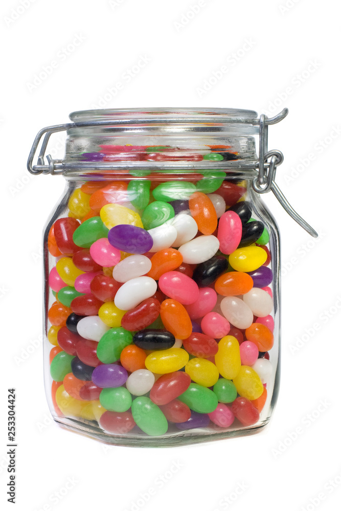 Jar of Colorful Jelly Beans Isolated on White Jar of Colorful Jelly Beans Isolated on White