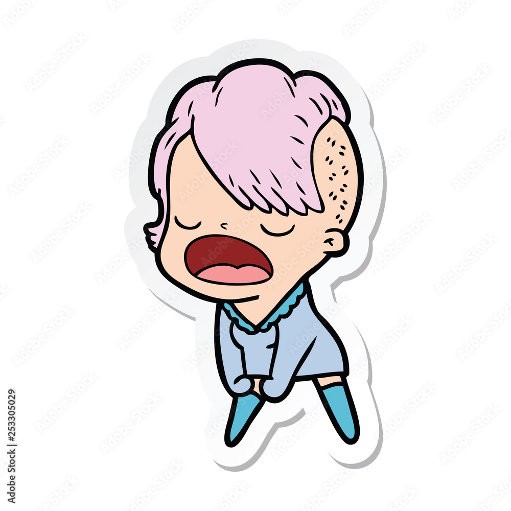 sticker of a cartoon cool hipster girl talking sticker of a cartoon cool hipster girl talking