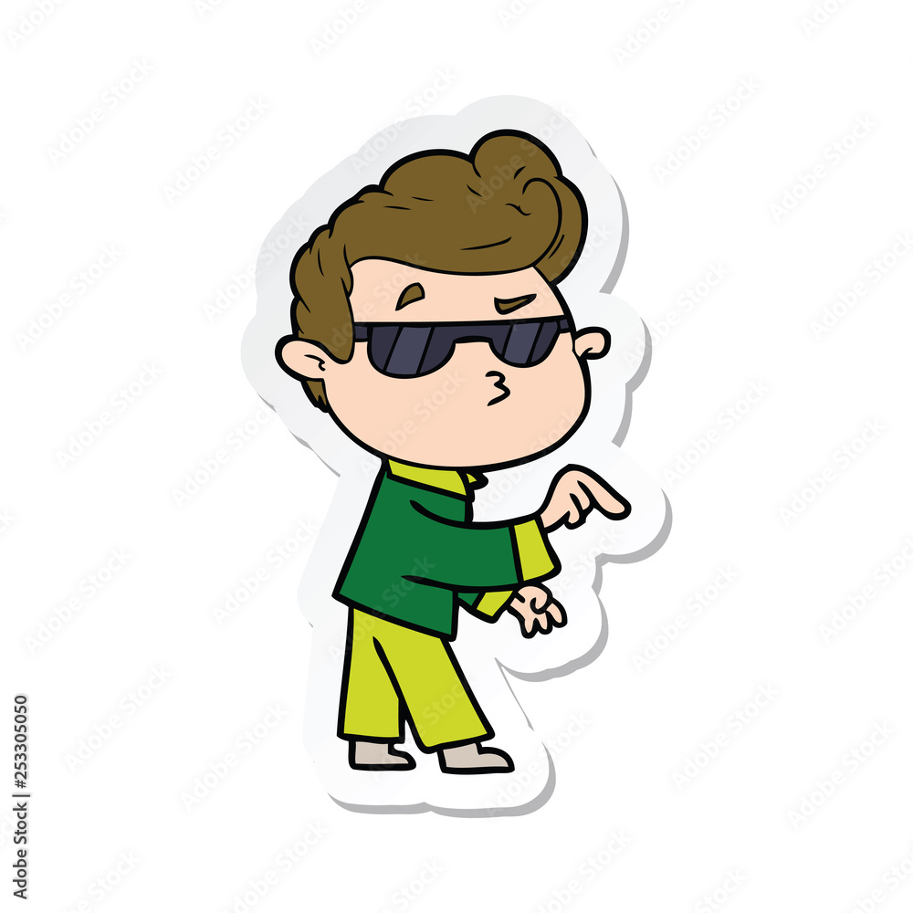 sticker of a cartoon cool guy sticker of a cartoon cool guy