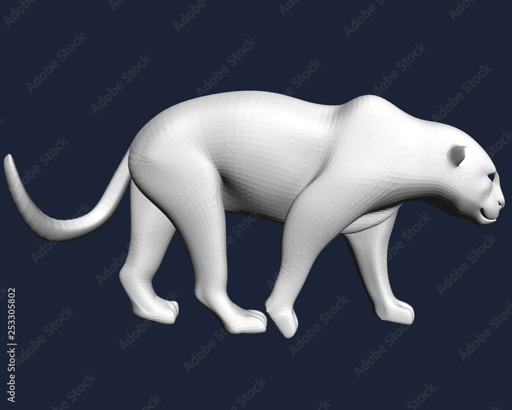 Polygonal white leopard. 3D. Leopard slowly goes Polygonal white leopard. 3D. Leopard slowly goes