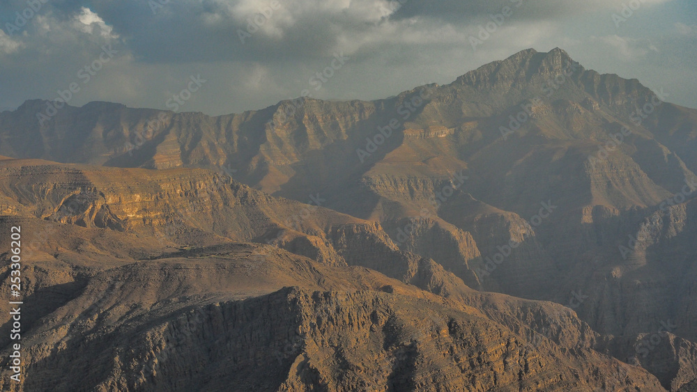 A beautiful landscape of the highest UAE mountains. Jebel jais. Al Hajar Mountains. Ras Al Khaimah