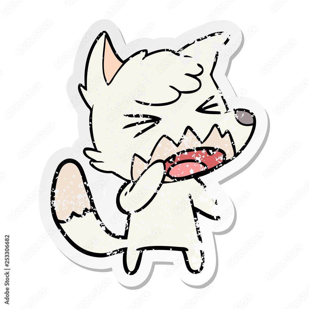 distressed sticker of a angry cartoon fox distressed sticker of a angry cartoon fox