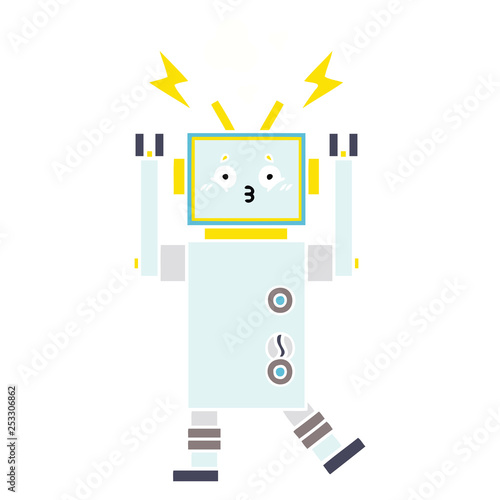 flat color retro cartoon robot