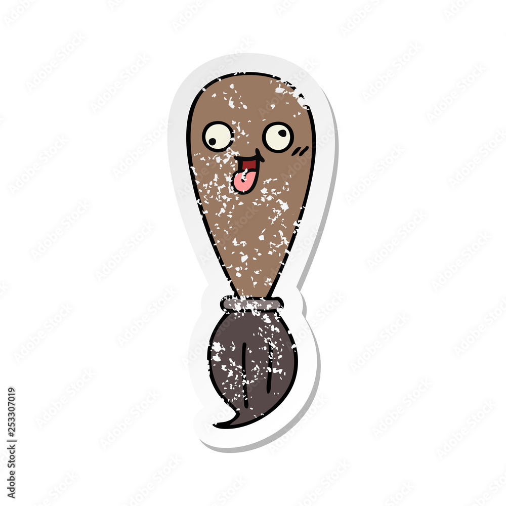 distressed sticker of a cute cartoon paint brush distressed sticker of a cute cartoon paint brush
