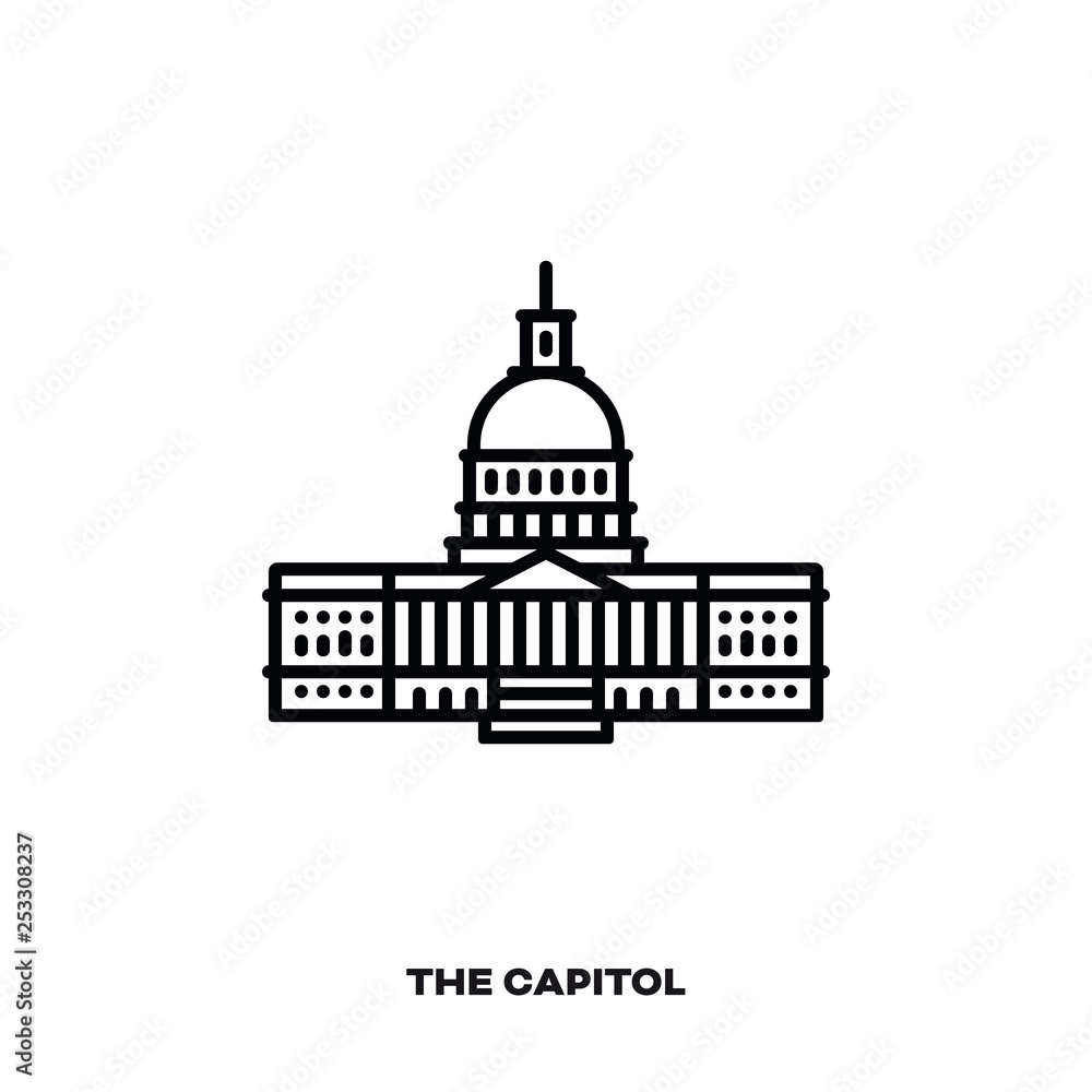 The Capitol at Washington, D.C., USA vector line icon.