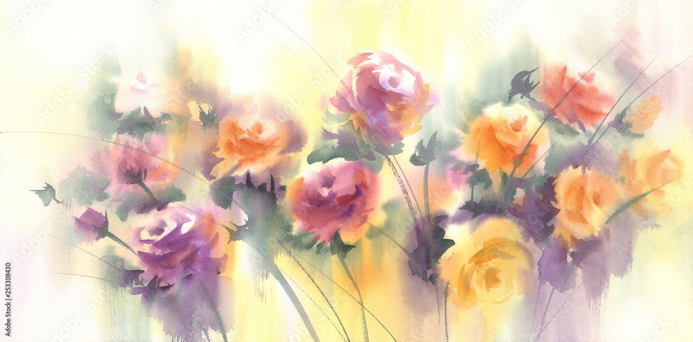 Pastel colors anemnone flowers in the light watercolor background