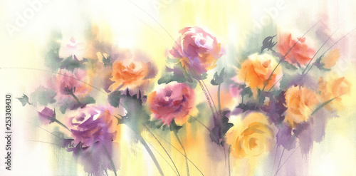 Pastel colors anemnone flowers in the light watercolor background