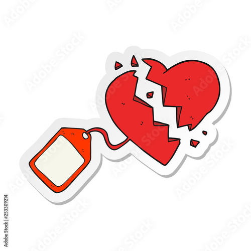 sticker of a cartoon luggage tag on broken heart