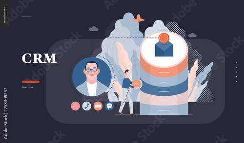 Technology 3 - CRM Customer Relationship Management - modern flat vector concept digital illustration of data collecting from user and providing result data. Creative landing web page design template