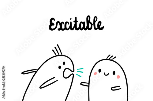 Excitable psychopathy hand drawn illustration with cute marshmallow