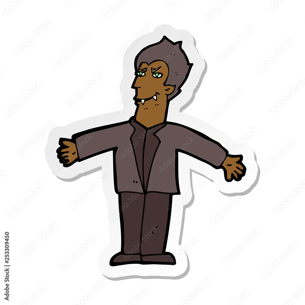 sticker of a cartoon vampire man with open arms sticker of a cartoon vampire man with open arms