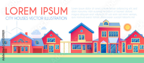 House Exterior. Town Landscape. Houses along the Street. Flat Cottages.