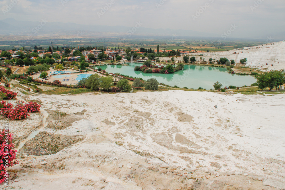 Famous and amazing thermal springs Pamukkale or Cotton Castle in Denizli Province in Turkey. traverdenes and nature miracle