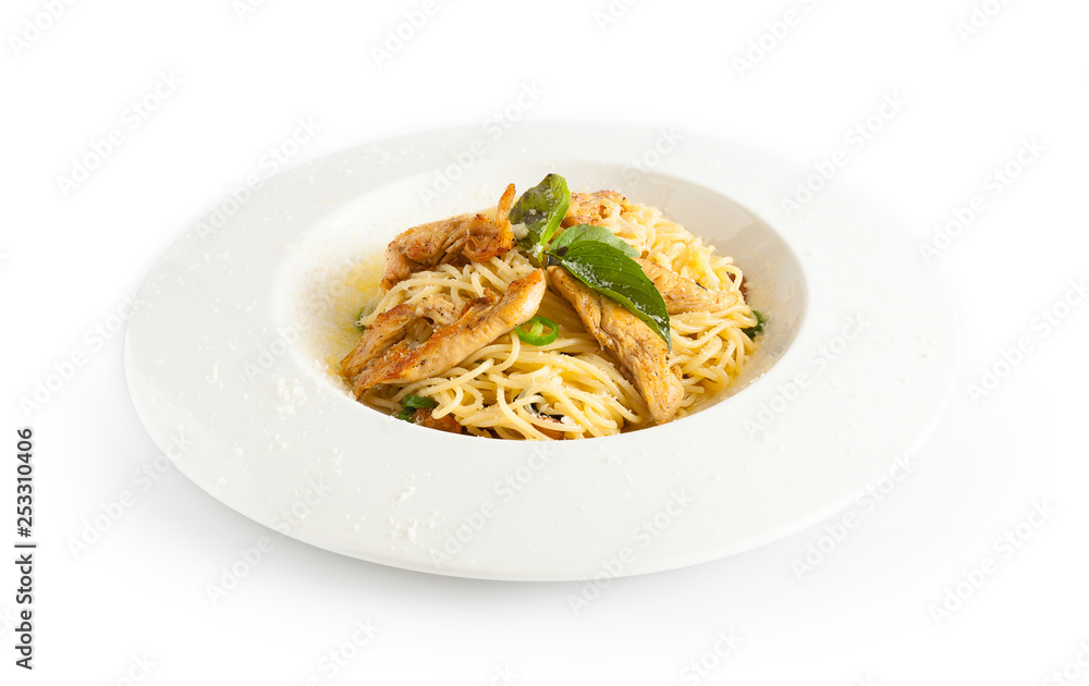 pasta on plate isolated on white