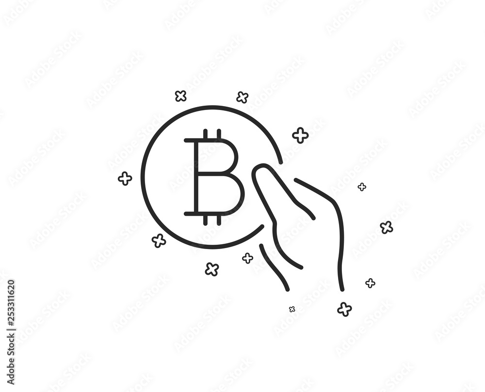 Bitcoin pay line icon. Cryptocurrency coin sign. Crypto money symbol. Geometric shapes. Random cross elements. Linear Bitcoin pay icon design. Vector Bitcoin pay line icon. Cryptocurrency coin sign. Crypto money symbol. Geometric shapes. Random cross elements. Linear Bitcoin pay icon design. Vector