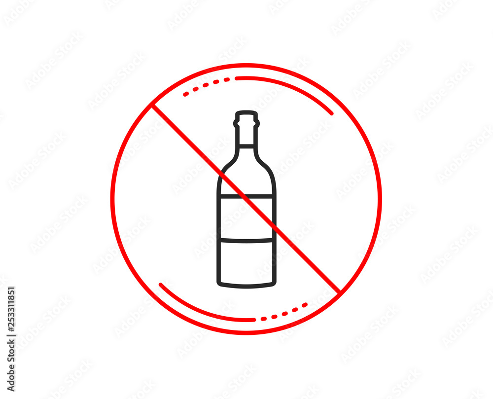 No or stop sign. Wine bottle line icon. Merlot or Cabernet Sauvignon sign. Caution prohibited ban stop symbol. No icon design. Vector No or stop sign. Wine bottle line icon. Merlot or Cabernet Sauvignon sign. Caution prohibited ban stop symbol. No icon design. Vector