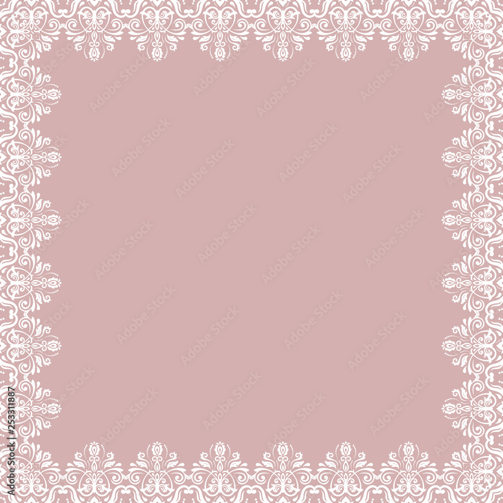 Classic vector square frame with arabesques and orient elements. Abstract ornament with place for text. Vintage pattern